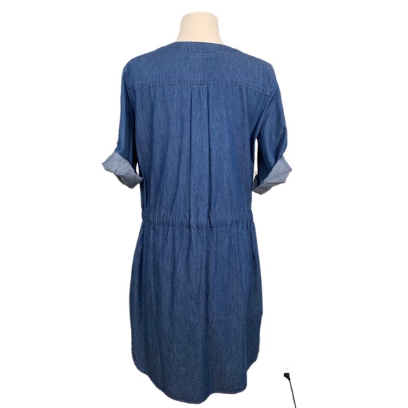 NY & COMPANY Dress Drawstring Waist Shirt Tail Hem Cotton Denim Blue Medium - Picture 3 of 7